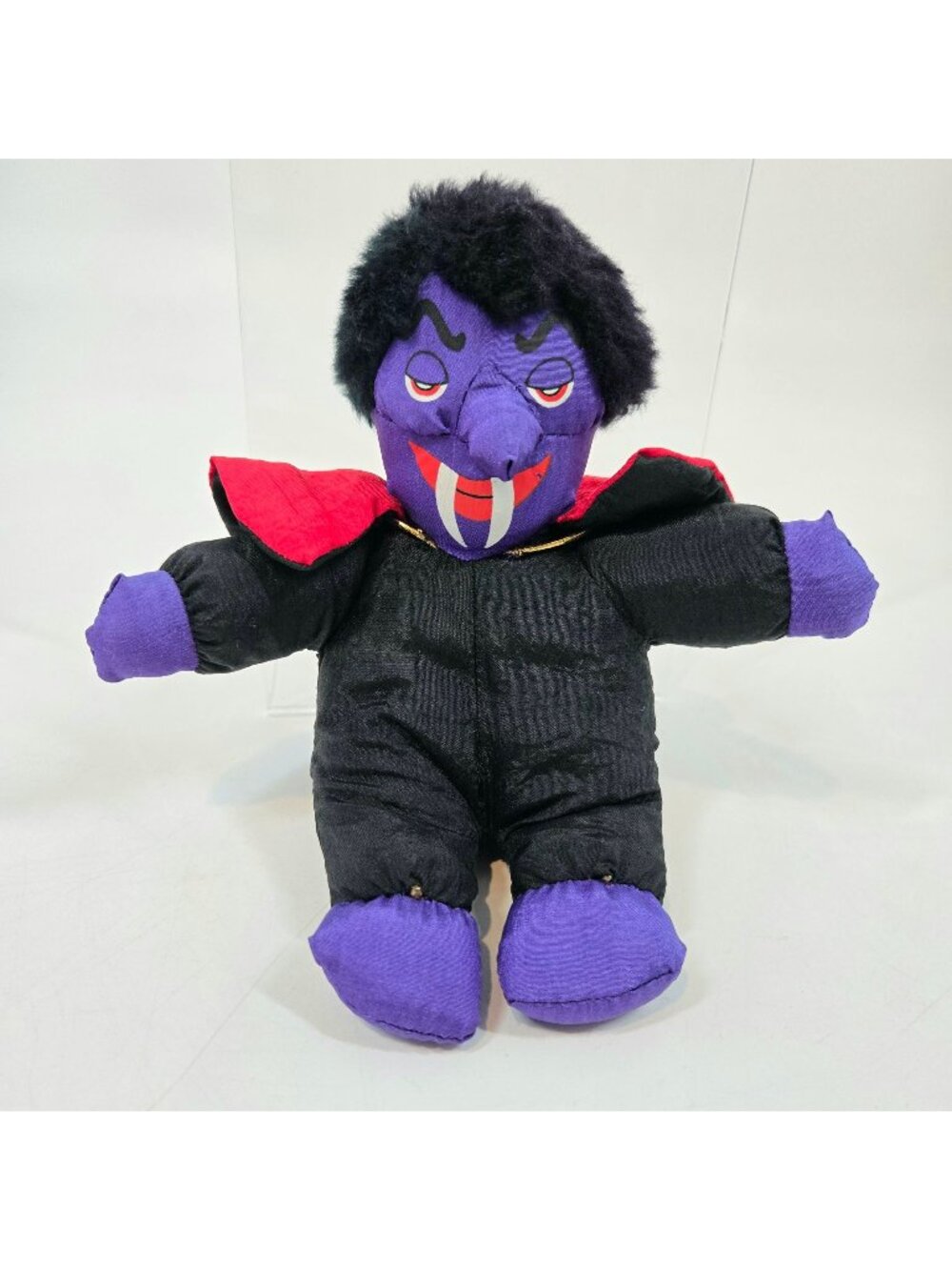 Vintage Nylon Vampire Stuffed Animal Puffy Plush Halloween Dracula with Cape 7"